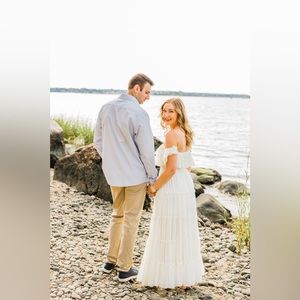 Lulus Chance For Us Ivory Off-the-Shoulder Ruffled Maxi Dress- great for brides